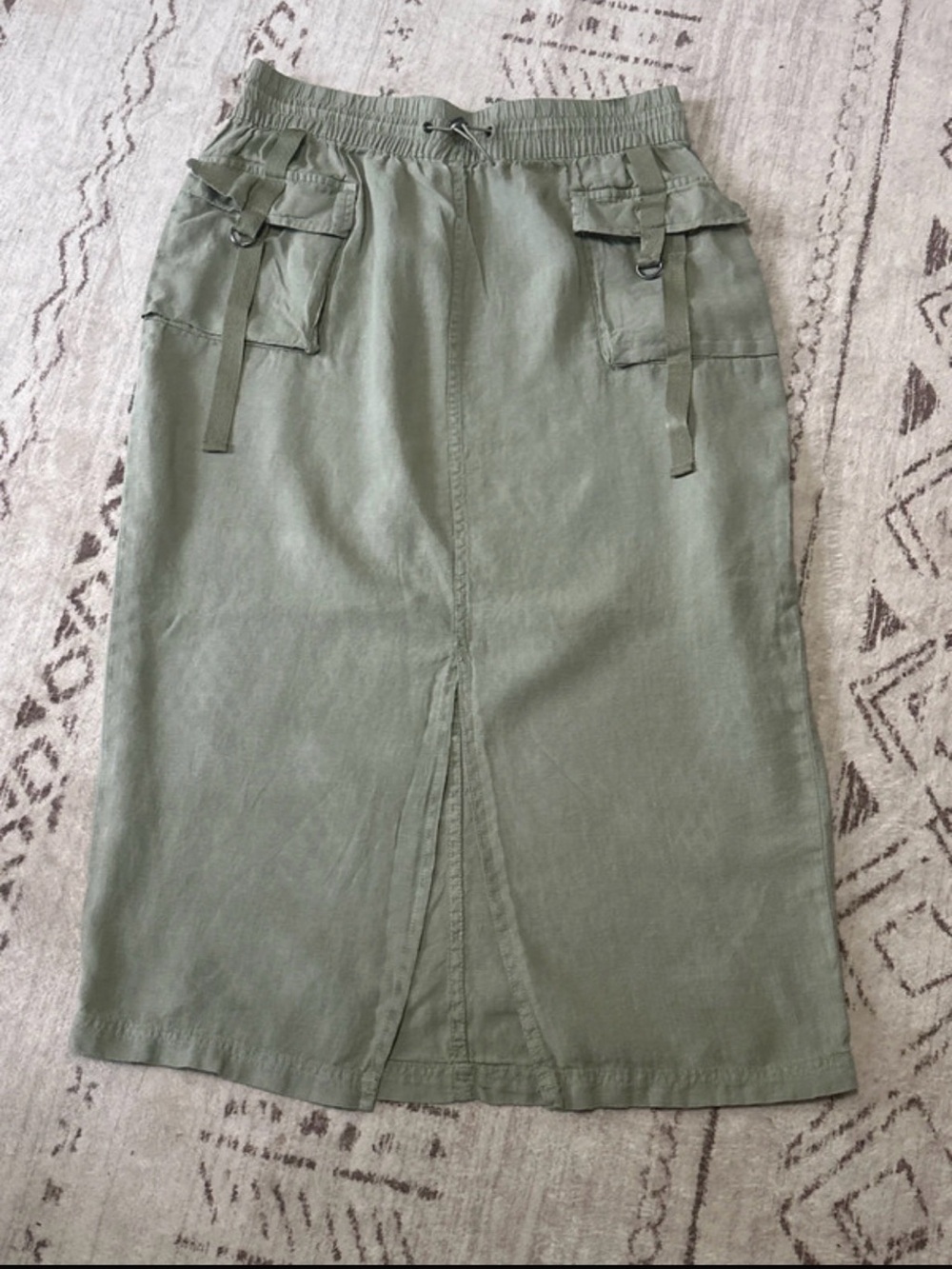 Nicole Miller New York Women's Olive Cargo Midi Skirt 100% Linen